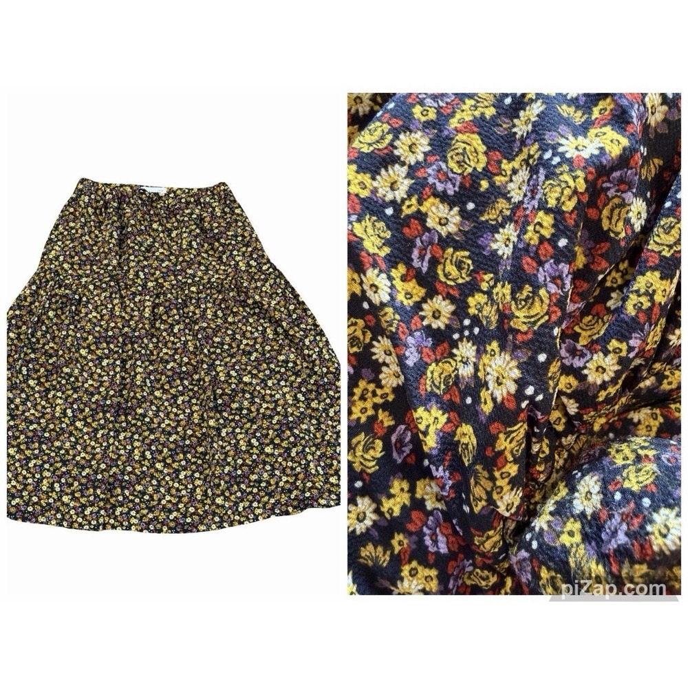 Zara Girl's 13-14 Skirt Yellow Purple Floral Midi Tiered Pull On Boho 6309/250